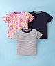 Rikidoos Pack Of 3 Cotton Half Sleeves Solid & Fruits Printed Tees - Multi Colour