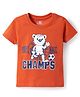 Babyhug Cotton Knit Half Sleeves T-Shirt with Champs Text  Print - Rust Orange