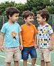 Babyhug 100% Cotton Knit Half Sleeves T-Shirts with Sports Theme Print Pack of 3 - Orange White & Aqua Blue