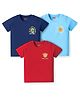Babyhug Cotton Knit Half Sleeves T-Shirts With Animal Print Pack Of 3 - Red & Navy Blue