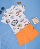 YU by Pantaloons Cotton Half Sleeves Good Vibes Printed Tee & Shorts Set - Orange
