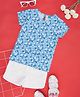 YU by Pantaloons Cotton Half Sleeves Floral Printed Top & Schfilli Embroidered Shorts Set - Multi Colour & Blue