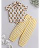 The Magic Wand Cotton Half Sleeves Floral Printed Shirt & Striped Pant - Yellow