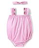 Babyhug 100% Cotton Knit Sleeveless Striped Onesie With Headband - Pink