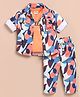 LITTLE COLLARS Blended Full Sleeves Abstract Printed Shirt & Pant With Typography Detailed Tee - Peach