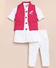 LITTLE COLLARS Cotton Silk Full Sleeves Solid Kurta Pyjama With Floral Designed Nehru Jacket Set - Pink