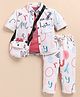 LITTLE COLLARS Blended Full Sleeves Alphabets Printed Shirt & Pant With Typography Detailed Tee & Bag Set - Peach & White