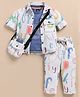 LITTLE COLLARS Blended Full Sleeves Alphabets Printed Shirt & Pant With Typography Detailed Tee & Bag Set - Blue & White