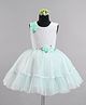 Rassha Sleeveless Floral Applique & Embroidered Dress - White & Pista Green