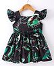 Rassha Cotton Sleeveless Frill Detailed Abstract Printed Dress - Black
