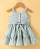 Rassha Cotton Sleeveless Checked Dress With Belt - Sky Blue & Beige