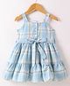 Rassha Cotton Sleeveless Checked Dress With Belt - Sky Blue