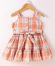 Rassha Cotton Sleeveless Checked Dress With Belt - Peach