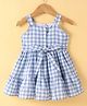 Rassha Cotton Sleeveless Checked Dress With Belt - Light Blue