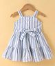 Rassha Cotton Sleeveless Striped Dress With Belt - White & Light Blue