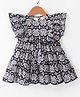 Rassha Cotton Flutter Sleeves Abstract Printed Dress - Black