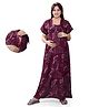 Mamma's Maternity Rayon Half Sleeves Abstract Printed Nighty With Nursing Access - Maroon