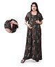 Mamma's Maternity Rayon Half Sleeves Abstract Printed Nighty With Nursing Access - Olive Green