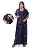 Mamma's Maternity Rayon Half Sleeves Abstract Printed Nighty With Nursing Access - Navy Blue