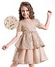 Hola Bonita Knit Half Puffed Sleeves Party Dress with Sequin Detailing - Golden Tan