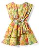 Rassha Cotton Sleeveless Leaves Printed & Floral  Applique Dress - Multi Colour