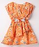 Rassha Cotton Sleeveless Floral Printed & Applique Dress - Orange