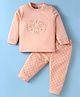 Zero Interlock Knit Full Sleeves Sleeves T-Shirt & Lounge Pant Set with Animal Print - Light Peach