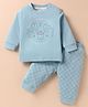Zero Interlock Knit Full Sleeves Sleeves T-Shirt & Lounge Pant Set with Animal Print - Light Blue