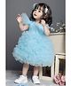 Foreverkidz Satin One Shoulder Frill Sleeves Floral Applique Detailed Ruffled Dress - Blue