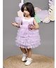 Foreverkidz Satin One Shoulder Frill Sleeves Floral Applique Detailed Ruffled Dress - Lavender