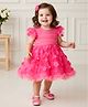Mark & Mia Woven Frill Sleeves Party Onesie With Floral Applique - Fuchsia