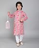 Little Clothing Cotton Full Sleeves Floral Printed Kurta Churidar Set - Peach