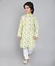 Little Clothing Cotton Full Sleeves Birds Printed Kurta Churidar Set - Multi Colour