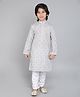Little Clothing Cotton Full Sleeves Floral Printed Kurta Churidar Set - Off White