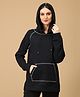 The Mom Store Cotton Full Sleeves Solid Maternity Hooded Top With Nursing Access - Navy Blue