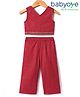 Babyoye Cotton Flax Woven Sleeveless Indo Western Set With Floral Print - Red