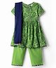 Babyoye Cotton  Woven Half Sleeves Kurti & Salwar Set & Dupatta with Floral Print & Lace Detailing - Green