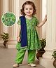 Babyoye Cotton  Woven Half Sleeves Kurti & Salwar Set & Dupatta with Floral Print & Lace Detailing - Green