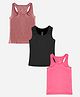 Kiddopanti Cotton Pack Of 3 Sleeveless Solid Racer Back Tank Tops - Melange Black & Neon Pink