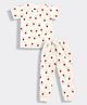 Orange Sugar 100% Cotton Knit Half Sleeves Beetroot Printed Coordinating Tee & Pajama Set - Off White