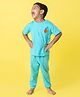 Orange Sugar 100% Cotton Half Sleeves Orange Embroidered Tee With Coordinating Pant Set - Turquoise