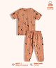 Orange Sugar 100% Cotton Knit Half Sleeves Penguins Printed Coordinating Tee & Pajama Set - Brown