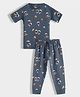 Orange Sugar 100% Cotton Knit Half Sleeves Space Theme Printed Coordinating Tee & Pajama Set - Blue