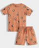 Orange Sugar 100% Cotton Knit Half Sleeves Penguin Printed Coordinating Tee & Shorts Set - Brown