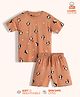 Orange Sugar 100% Cotton Knit Half Sleeves Penguin Printed Coordinating Tee & Shorts Set - Brown