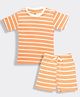 Orange Sugar 100% Cotton Knit Half Sleeves Striped Tee & Coordinating Shorts Set - Orange