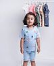 Orange Sugar 100% Cotton Knit Half Sleeves Fish & Turtle Printed Tee & Coordinating Shorts Set - Blue