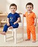 Doodle Poodle 100% Cotton Knit Half Sleeves Beach Theme Printed Rompers Pack of 2 - Navy Blue & Orange