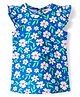 Babyhug Cotton Knit Frill Sleeves A Line Night Suit with Floral Print - Blue