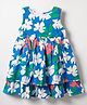 Babyhug Cotton Woven Sleeveless Frock With Floral Print & Bow Applique - Blue